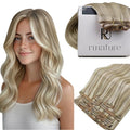 RUNATURE Human Hair Clip in Extensions, Blonde Clip in Hair Extensions Real Human Hair, Long Straight Hair Clip ins, Add Length, 20 Inch 120g 7pcs #8P60 Ash Brown Highlight Platinum Blonde