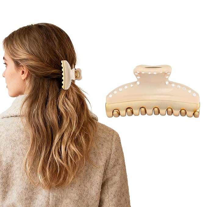 2026 Premium Durable Hair Claw Clip for Women, Original Italian Designed Strong Grip Hair Clips for Normal Fine Thin Hair, No Slip Jaw Clips with Gift Box for Christmas Birthday Girls, 3 Inch Beige