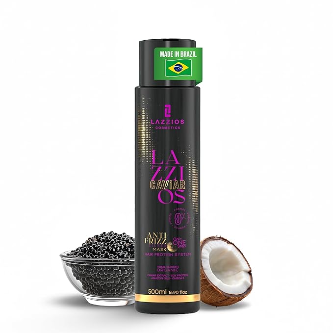 Lazzios Caviar Organic Hair Protein 500 ml (17 oz) – Brazilian Professional Straightening & Smoothing Treatment – Safe Formula with No Toxic Acids, Hyaluronic Acid, Keratin, Caviar & Argan Oil