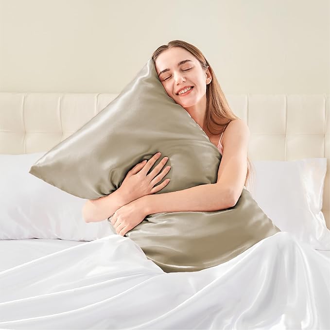 BEDELITE Satin Body Pillow Cover 2 Pack, Super Soft and Cooling Body Pillow Pillowcase for Hair and Skin, Breathable Silky Full Long Pillowcase Cover(20"x54", Taupe)
