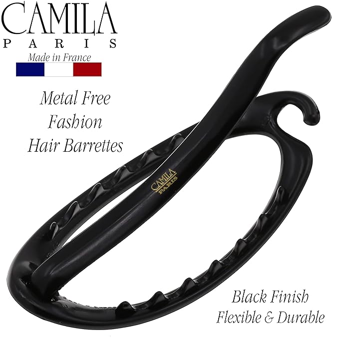 Camila Paris CP2317 French Hair Barrette Clip, Flexible Ponytail Holder No Metal Parts, Strong Hold Grip Hair Clips for Women, No Slip and Durable Styling Girls Hair Accessories, Made in France