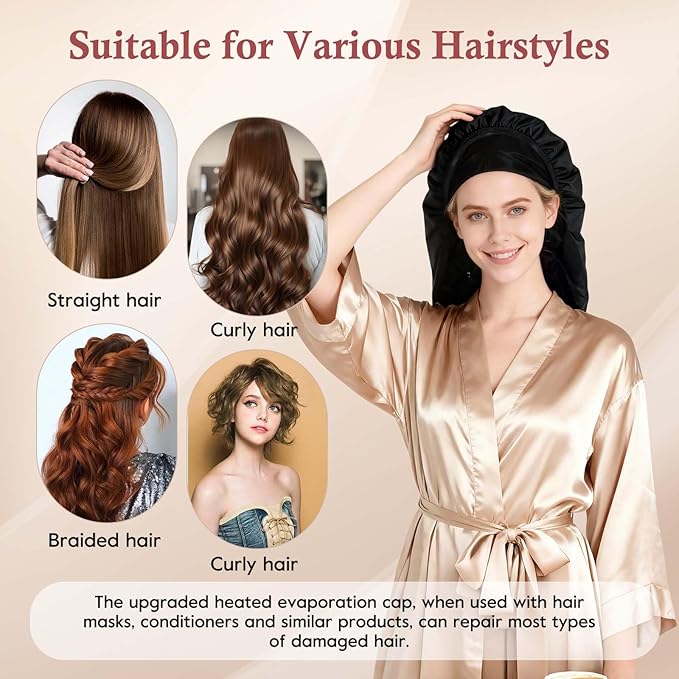 Heat Cap for Deep Conditioning-Hair Steamer for Natural & Thick Hair with 10-Level Temp Control 3 Timer Settings, Fast Heating Thermal Steam Cap for Home Hair Mask & Oil Treatments