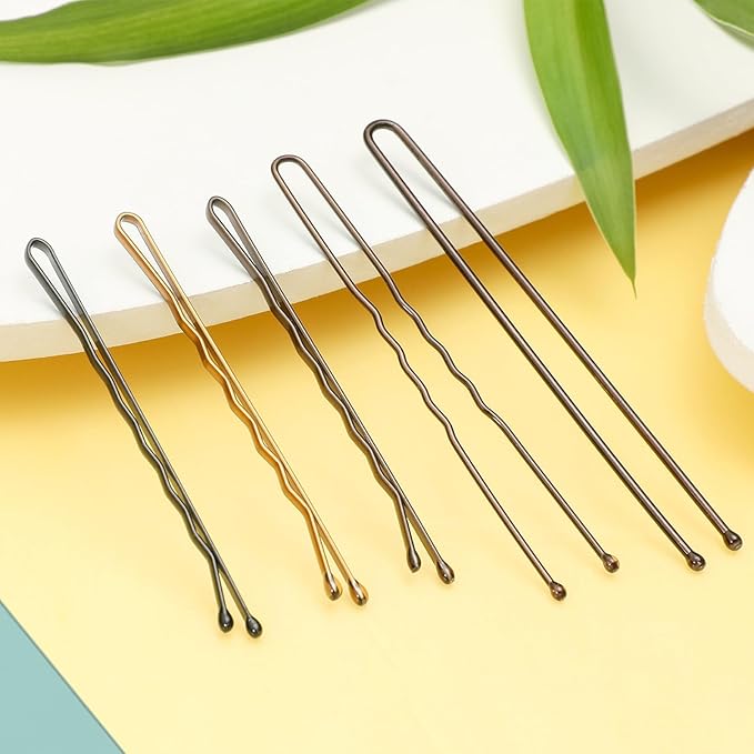 Bobby Pins and Hair Pins Combo Box 480PCS, Black Brown Gold Bobby Pins and U Shape Hair Pins Brown for Women, 2" 2.4" and 2.6" Bulk