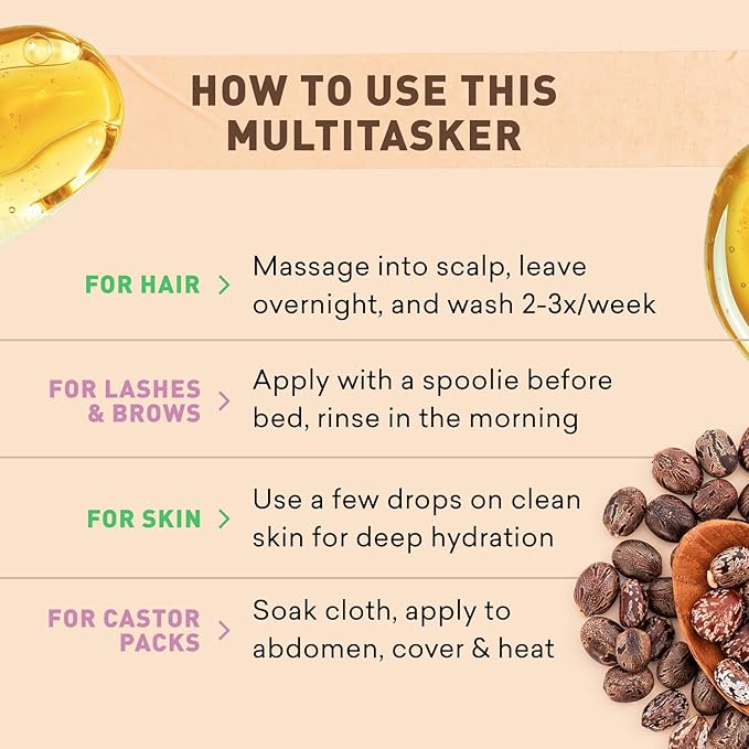 Cold-Pressed Castor Oil – 100% Pure & Hexane-Free | Hair Growth, Eyelashes & Eyebrows Serum | Deep Moisturizer for Skin & Face | Ideal for Castor Oil Packs & Scalp Treatment (8 FL. Oz.)