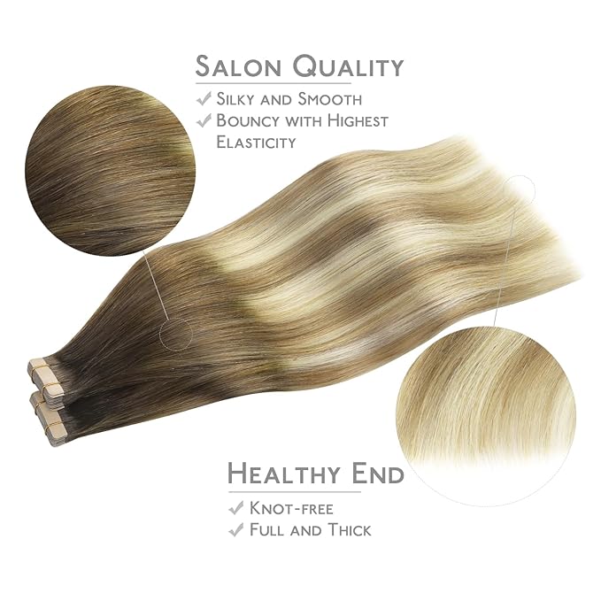WENNALIFE Tape in Hair Extensions Human Hair, 40pcs 80g 12 inch Ombre Walnut Brown to Ash Brown and Bleach Blonde Hair Extensions Real Human Hair Straight Tape in Extensions Real Human Hair Extensions