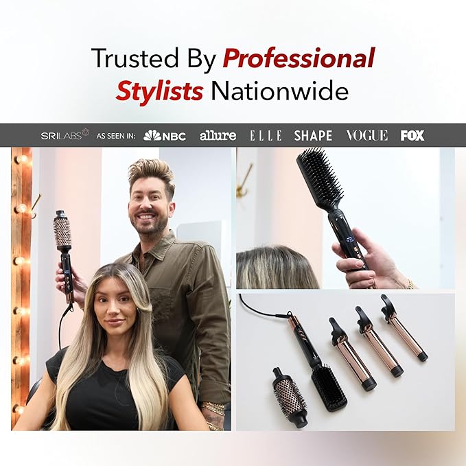 SRILabs CurlQ Curling Iron with 1.25 inch Extra Long Titanium Barrel, Ceramic Paddle Brush, and Thermal Brush with Rapid Heat Up, 12-Temperature Settings, and 360 Degrees Swivel Cord