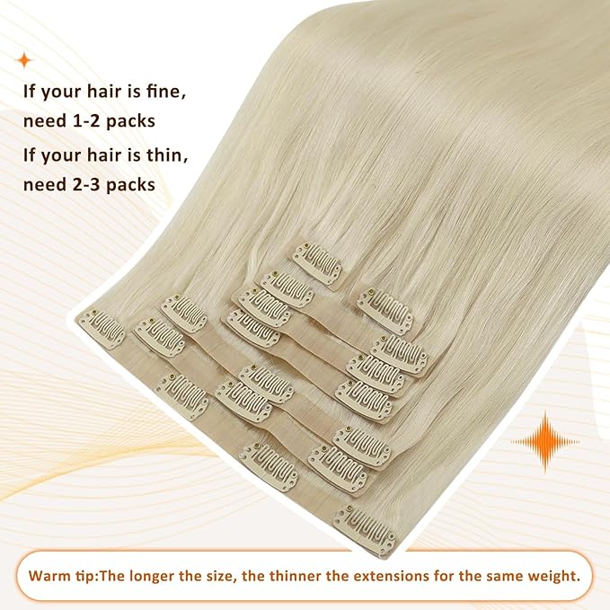 Full Shine Seamless Clip in Hair Extension Blonde Short Hair Extensions Clip in Platinum Blonde Hair for Women Clip in Extensions Add Volume 12 Inch 8 PCS 95 Grams