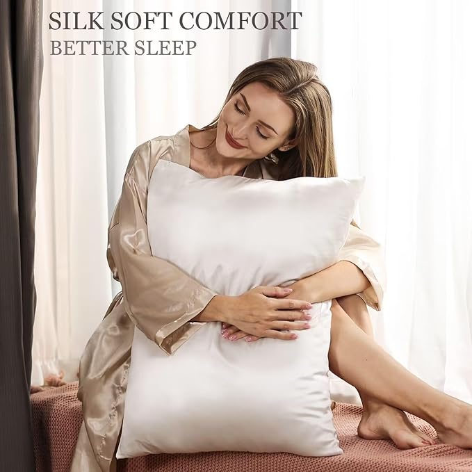 Adubor 100% Silk Pillowcase - Mulberry Silk Pillow Cases, 23 Momme 6A Grade Fibers, Silk Pillow Case for Hair and Skin Health, with Hidden Zipper (King 20''×36'', Lvory White, 1PC)