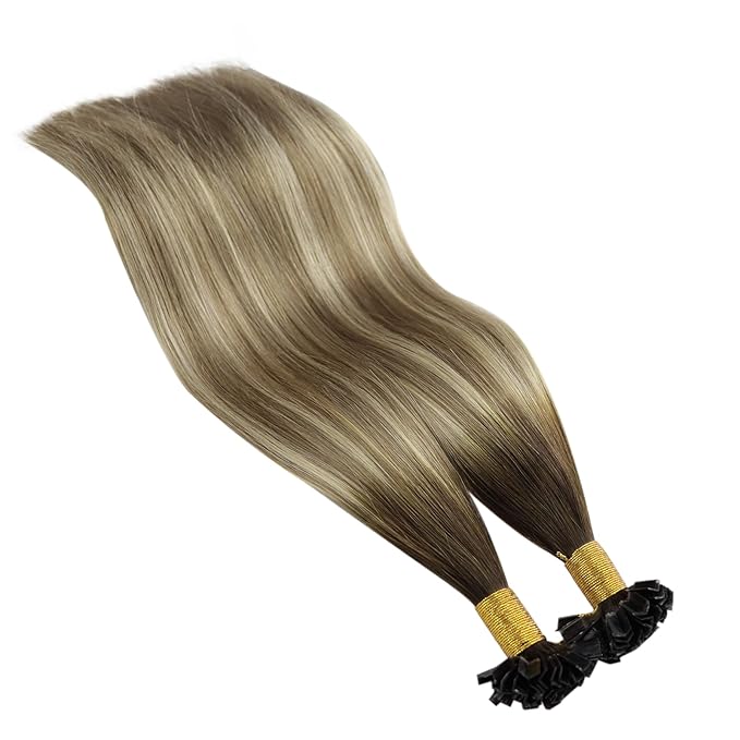 YoungSee K Tip Hair Extensions Balayage Keratin Tip Hair Extensions Balayage 24 Inch Long Dark Brown Ombre Brown with Blonde 50s/50g