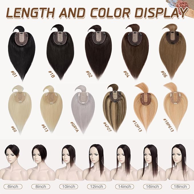 Rich Choices Hair Toppers for Women Real Human Hair 100% Remy Human Hairs Topper With Bang for Thinning Hairs Clip in Silk Base Topper 10 Inch #12P613 Golden Brown Mix Bleach Blonde