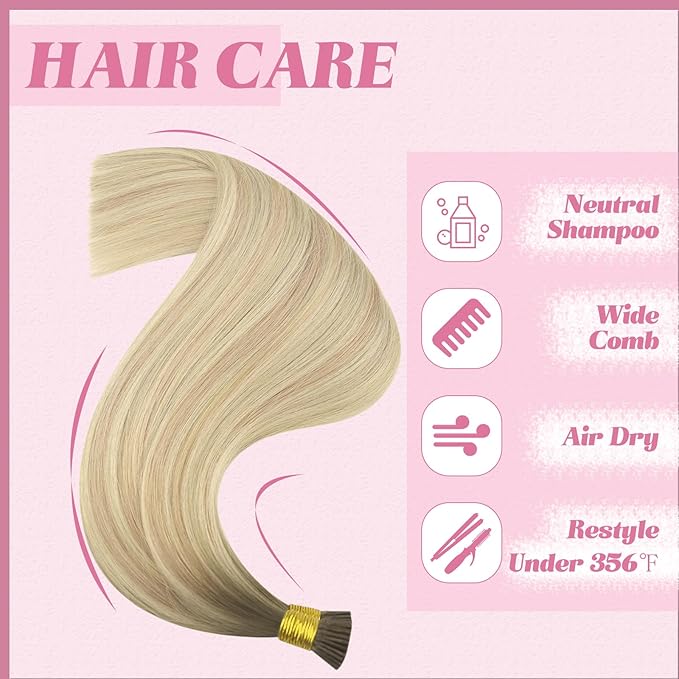 YoungSee Itip Hair Extensions Real Human Hair Ombre I Tip Hair Extensions Human Hair Ash Blonde to Platinum Blond Balayage I Tip Hair Extension 20 Inch 50g 50s Pre Bonded Hair Extension