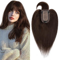 SEGO Hair Toppers for Women Real Human Hair with Thinning, with Front Bangs Clip in Toppers Straight 150% Density Silk Base -16 Inch #2 Dark Brown