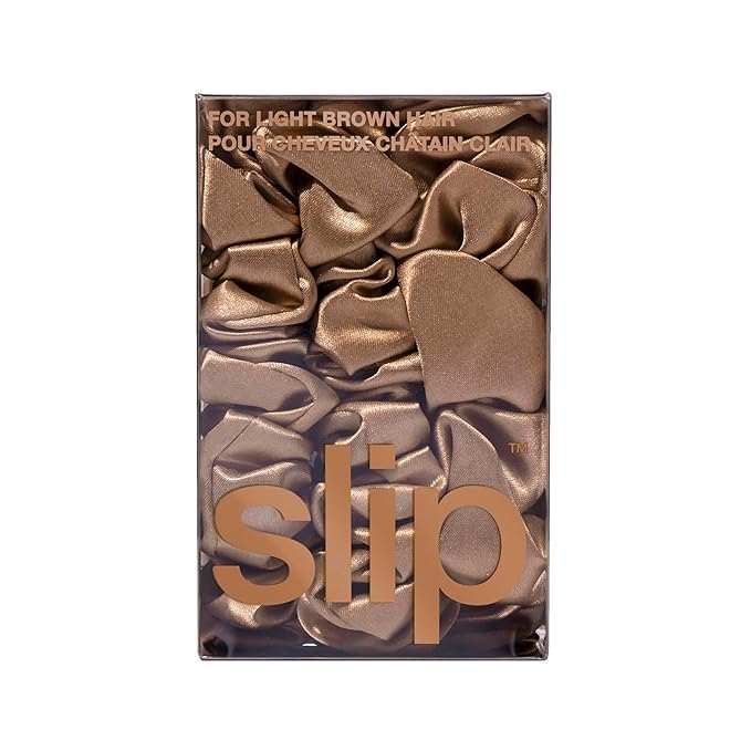 slip Back to Basics Light Brown Midi & Large Scrunchie Set | Includes 2 Midi & 1 Large Pure Silk Scrunchies | 100% Mulberry Silk, Anti-Crease, Hair-Friendly, Reduces Breakage | Stylish & Durable