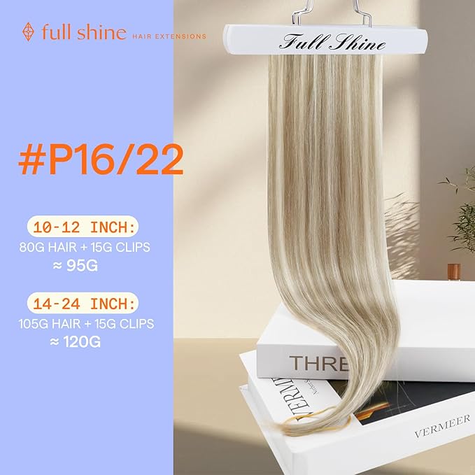 Full Shine Blonde Hair Extensions Clip ins 18 Inch Human Hair Clip ins Golden Blonde Highlight Extensions for Women Real Hair for Festivals 120 G 7 Pcs