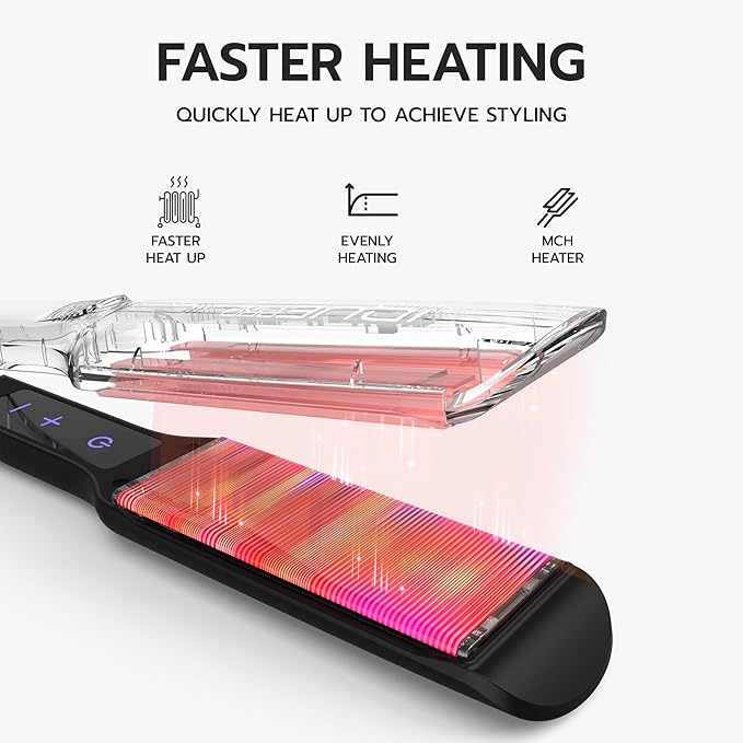 iQUE Flat Iron Hair Straightener & Curler 2-in-1 | Titanium Plates with Ionic Function | Heats in 2 Sec | Adjustable Temp up to 480°F | LCD Display | Dual Styling Tool | Dual Voltage 100-240V | 1.75"