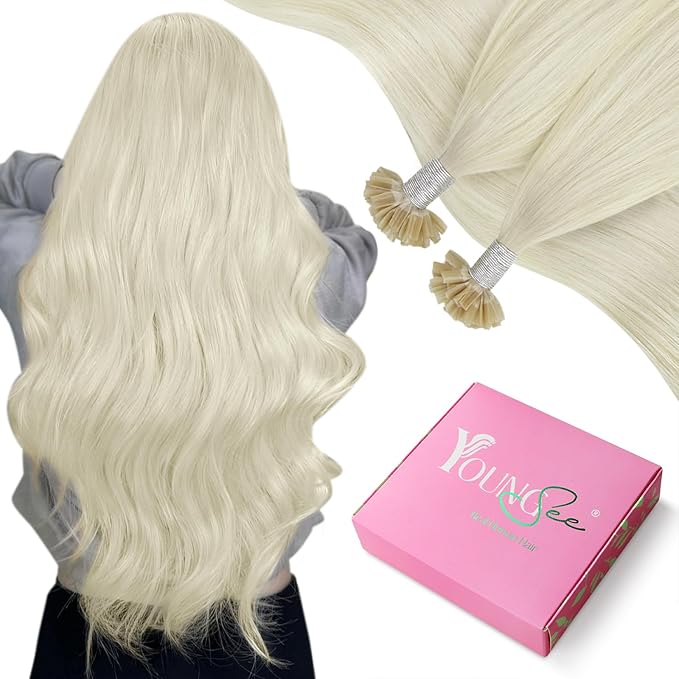 YoungSee Blonde U Tip Hair Extensions Human Hair Hot Fusion K Tips Human Hair Extensions Platinum Blonde Utips Hair Extension Real Hair for Thin Hair Keratin Hair Extension 18In 1G/S 50G