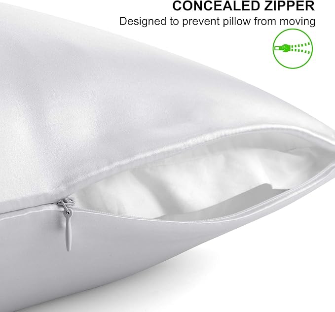 ALASKA BEAR Silk Pillowcase for Hair and Skin, Set of 2 Pure Genuine 22 Momme Mulberry Silk Pillow Cases Queen Size for Bliss Sleep Better Than Poly Satin, Zipper Closure(2pc,Silver)
