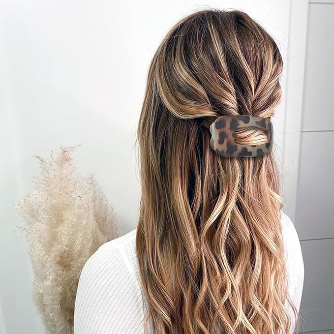 Large Flat Hair Clips Oval Claw Clips for Women Girls Thick Medium Thin Hair 4 Pcs Strong Hold Barrettes Duckbill Hair Accessories Leopard Tortoise Shell Matte Solid Neutral Color (4pc mix -5)