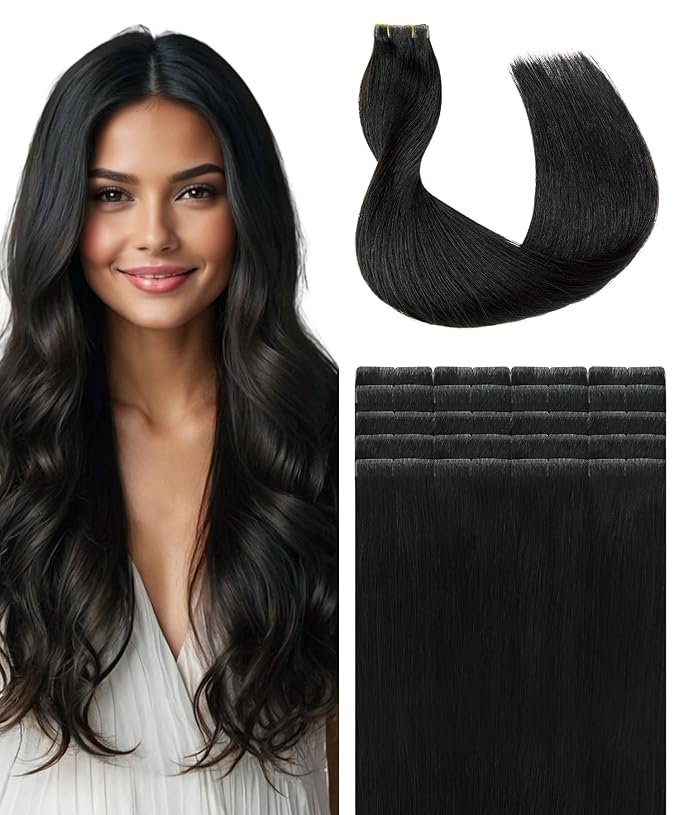 SURNEL Injected Seamless Tape in Hair Extensions 20 Inch Natural Black Invisible Tape in Extensions Human Hair 20Pcs 45g(#1B,20)