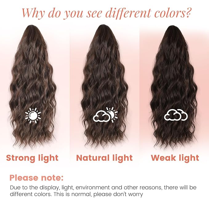 Ponytail Extension, 18 Inch Claw Clip Ponytail Extensions Wavy Ponytail Hair Extension for Women Fluffy Natural Synthetic Jaw Clip on Pony Tails Hairpiece for Daily Use (Dark Brown)