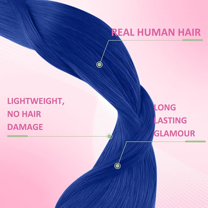 YoungSee Tape in Hair Extensions Human Hair Blue Human Hair Tape in Extensions Blue Tape in Human Hair Extensions 12Inch Short for Women 10Pcs 25G