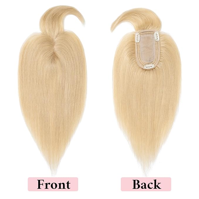 SEGO 100% Real Human Hair Toppers, with Air Bangs, Silk Base 150% Density, Clip in Topper, 2.7肺5.1・ HairPieces for Women, with Thinning/Hair Loss Cover Gray