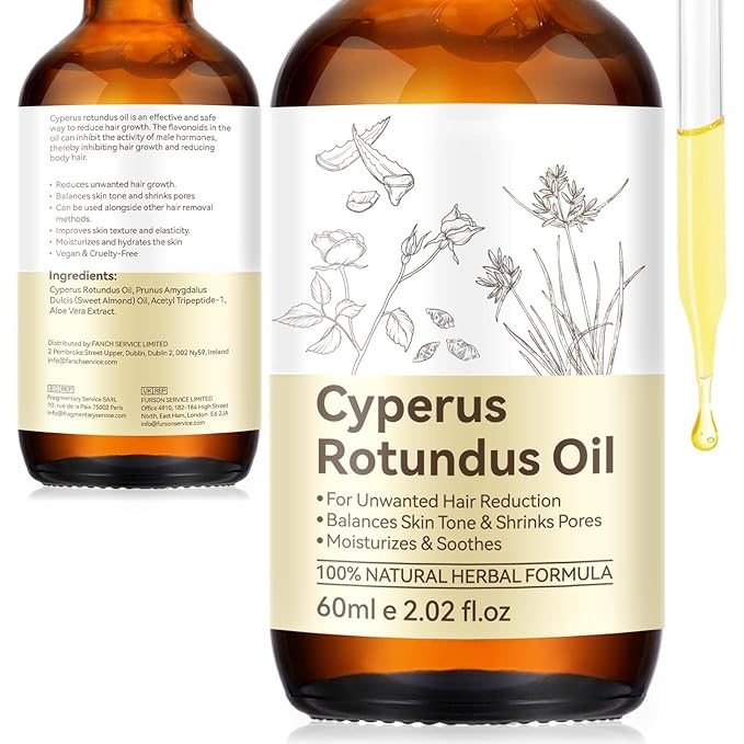 Cyperus Rotundus Oil for Hair Removal, Natural for Reducing Body Hair Growth, Reducing Body Hair Growth, Shrink Pores, Reduces Unwanted Hair Growth, Suitable for All Skin Types - 2.02 Fl Oz