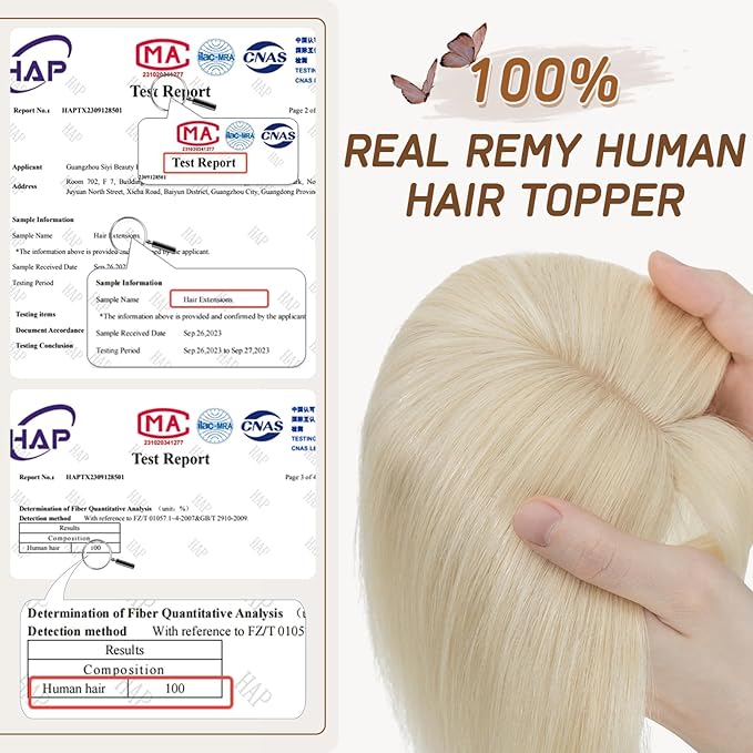 Rich Choices Real Human Hair Toppers for Women With Bang 100% Remy Human Hair Topper for Thinning Hair Clip in Silk Base Hair Topper 14 Inch #60 Platinum Blonde