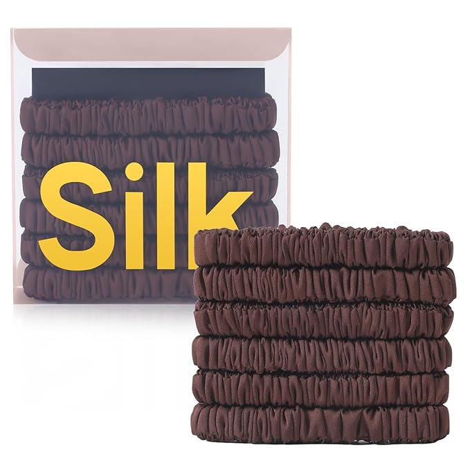6Pcs Silk Hair Ties Small 22 Momme 100% Pure Mulberry Silk Scrunchies for Women Girls Thin Skinny Hair Sleep Scrunchies No Damage(Color 10)