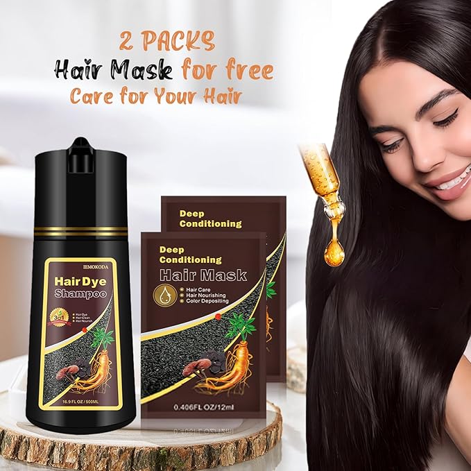 Dark Brown Hair Dye Shampoo, Semi-Permanent Brown Hair Dye, Hair Color Shampoo for Women Men, Cover Grays in Minutes, Champu Para Canas, Champu Para Pintar el Cabello, Easy to Use 16.90 Fl Oz
