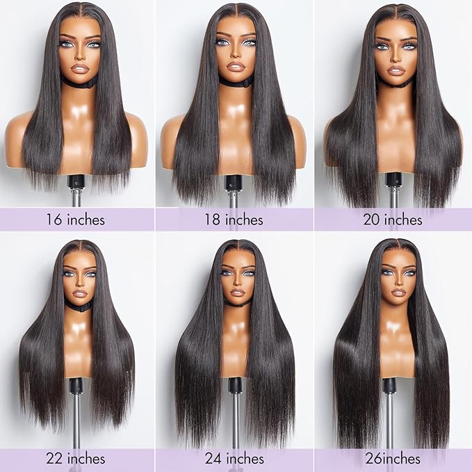 LUVME HAIR 26'' Straight Lace Front Wigs Human Hair 13x4 Pre Cut Lace Glueless Human Hair Wig Pre Plucked Long Straight Black Wig For Women 180 Density