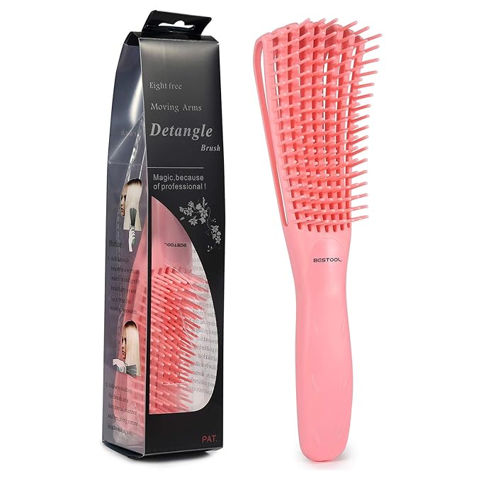 BESTOOL Hair Brush, Detangling Brush for Natural Black and Curly Hair (Pink, Afro 3/4abc), Ideal for Wet or Dry Hair