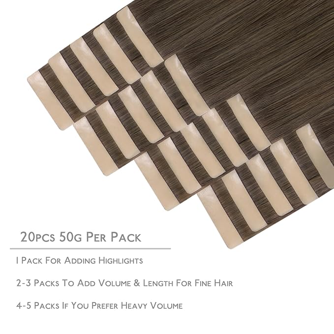 WENNALIFE Tape in Hair Extensions Human Hair, 20pcs 30g 10 inch Ombre Walnut Brown to Ash Brown and Bleach Blonde Remy Hair Extensions Straight Human Hair Tape in Extensions Skin Weft Tape Extensions