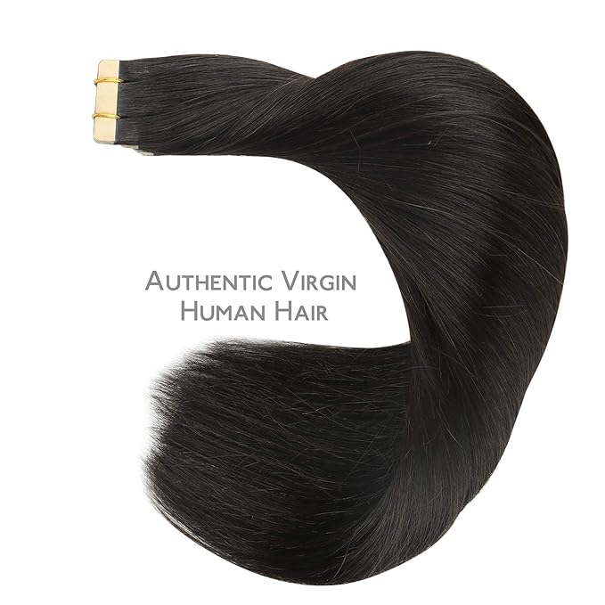 WENNALIFE Tape in Hair Extensions Human Hair, 20pcs 50g 24 inch Natural Black Remy Hair Extensions Straight Human Hair Tape in Extensions Skin Weft Tape Extensions Human Hair