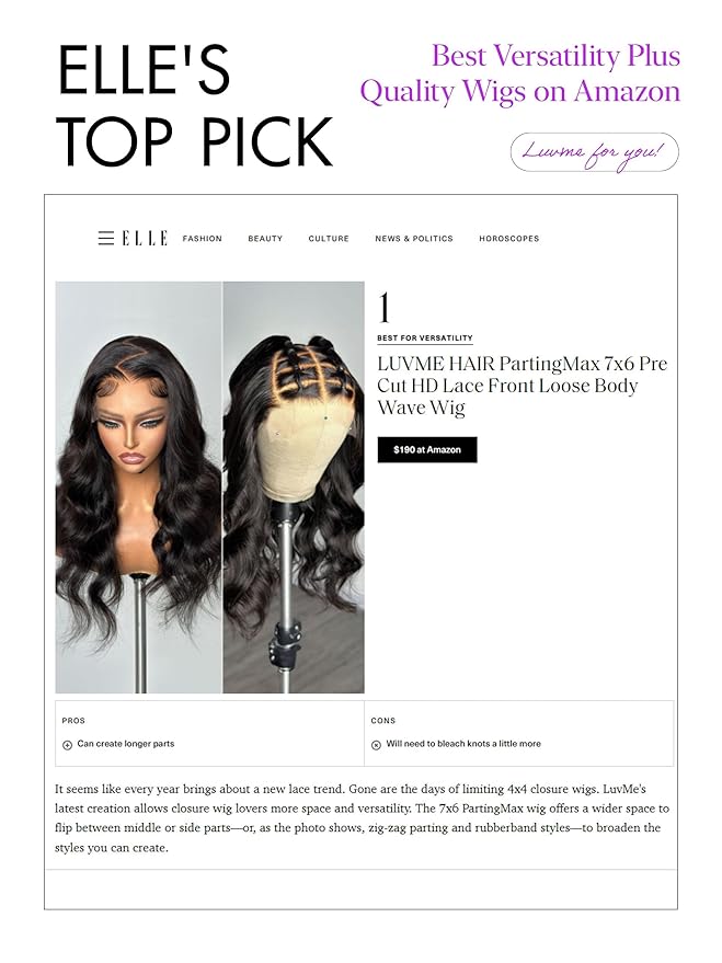 LUVME HAIR All-Day Comfort Real Glueless 7x6 HD Lace Wig 200% Density Hair PartingMax Lace Wigs Loose Body Wave Lace Front Wigs Human Hair Pre Cut Plucked Lace Frontal Glueless 24 Inches Natural Black