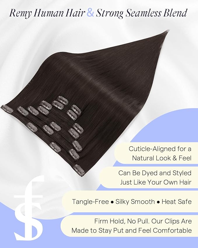 Full Shine Clip in Hair Extensions Dark Brown 22 Inch Thick Hair Extensions Real Human Hair Straight Brown Invisible Remy Hair Clip in Extra Volume 7 Pcs 150 G