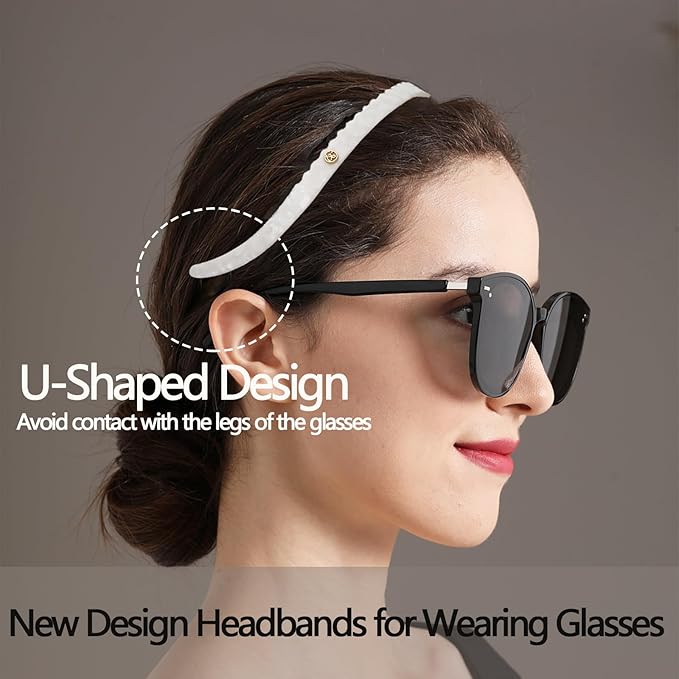 White Headband Designed for Eyewear,Flex No Pressure Comfortable Hair Band for Womens Sisters Girls Gifts