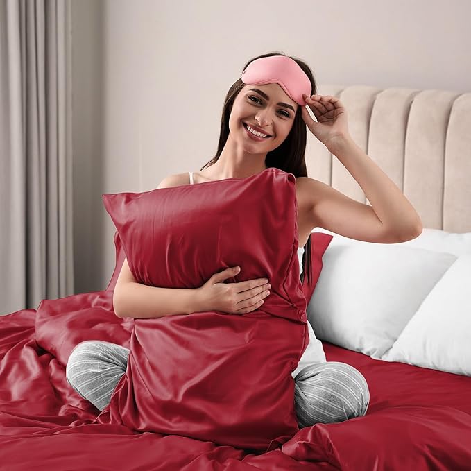 Lirex Satin Pillowcase for Hair and Skin, Super Soft and Cooling Similar to Silk, 2 Pack Queen Size 20"X 30" Pillow Cases with Envelope Closure, Gifts for Women Men, Wine Red