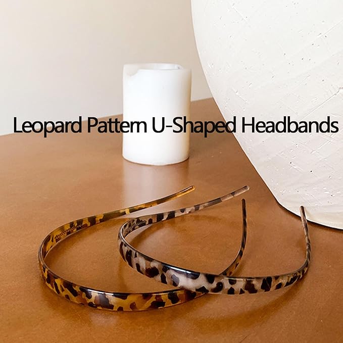 2 Pack Leopard Print Eyewear Hairbands - Comfortable Fashion Skinny Headbands, Brown, Black