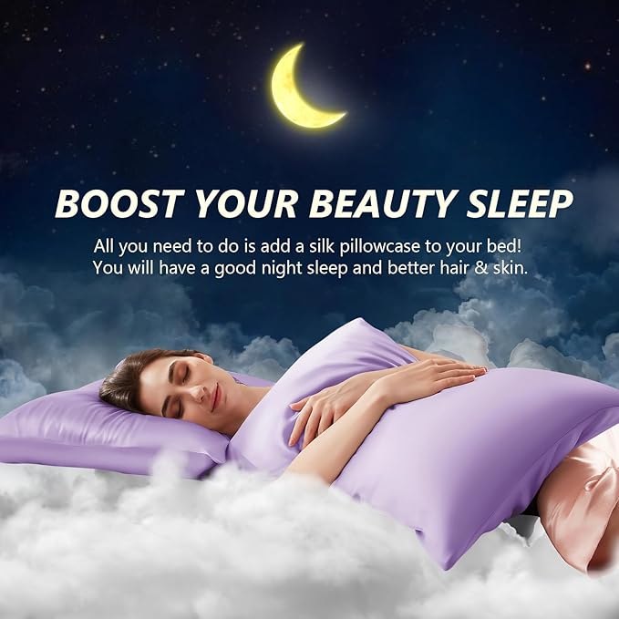 Silk Pillow Cases 2 Pack King Size Mulberry Silk Pillowcase Set of 2 for Hair & Skin 36 x 20 Inches 22 Momme Both Sided Grade 6A Silk Soft Breathable Cooling with Hidden Zipper, Lavender