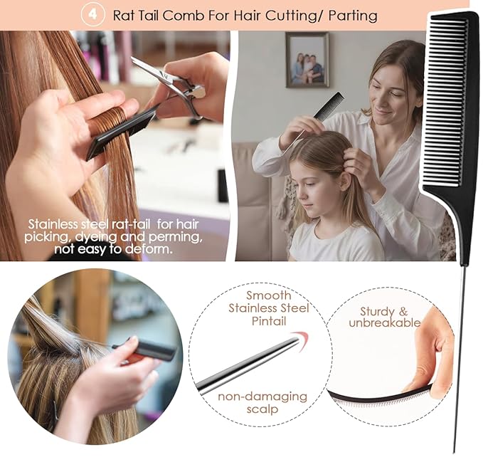 Hair Combs Set, Large Wide Tooth Comb, Rat Tail, Fine Tooth Comb For Women Men Fine Thick Curlys Wet Hair Styling Detangling Parting Cutting (5PCS)