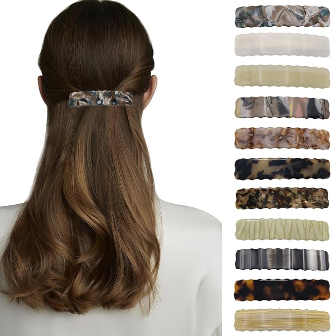 Hair Clips for Women,3.5 Inch Acetate Medium Hair Claw Clips for Women Thin Thick Curly Hair,Strong Hold No Slip Grip,French Classic Multicolor Barrettes Hair (Blue Marble Oblong)