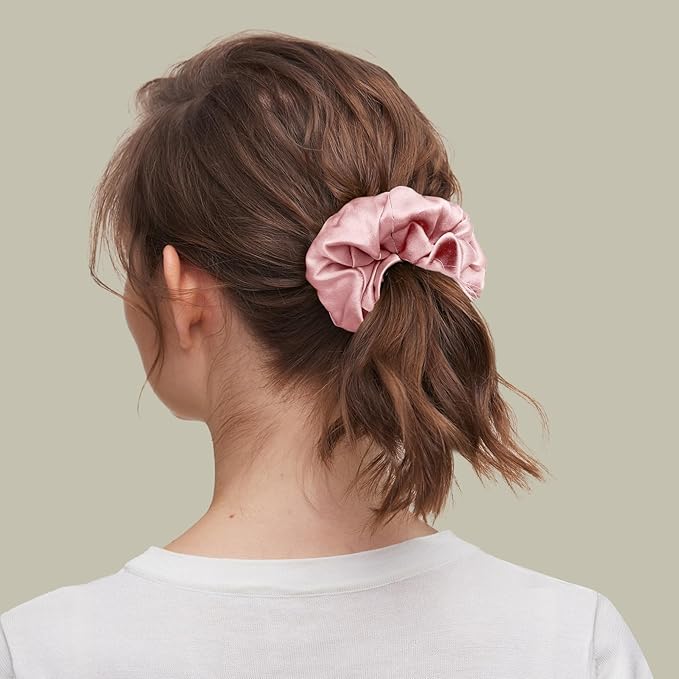 LILYSILK Silk Hair Scrunchies/Ties for Frizz & Breakage Prevention, 100% Mulberry, No Damage, Elastic ponytail Holders, 2Pc, Black&Rosy Pink