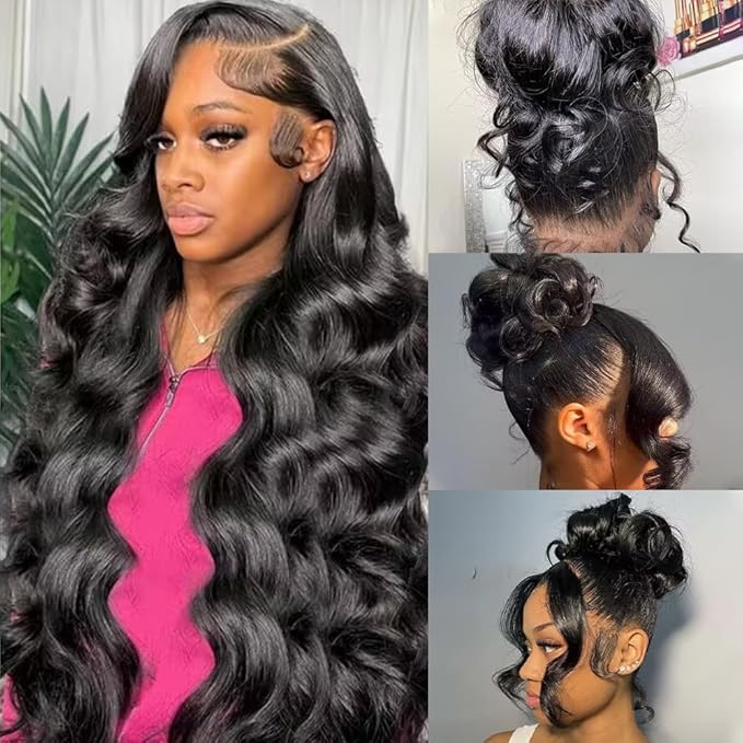 360 Lace Front Wigs Human Hair Body Wave 200% Density 30 Inch Upgraded Hidden Straps 360 HD Full Lace Wigs Human Hair With Drawstring Pre Plucked With Baby Hair for Women Natural Black