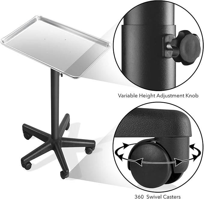 Saloniture Set of 3 - Aluminum Salon Instrument Tray, Heavy-Duty Metal Rolling Base