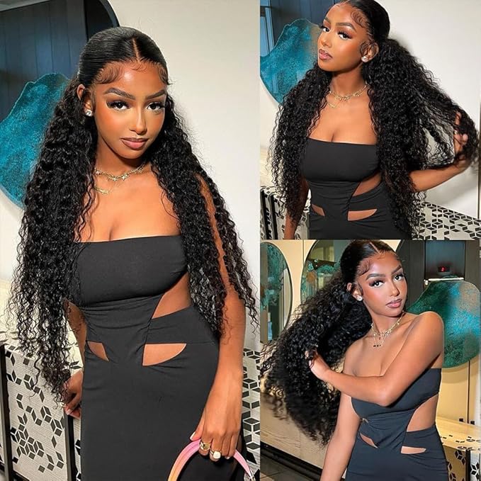 32 Inch 13x6 Deep Wave Lace Front Wigs Human Hair 250% Density HD Lace Frontal Wigs Human Hair Glueless Deep Curly Wigs for Women Pre Plucked Glueless Wigs Natural Color