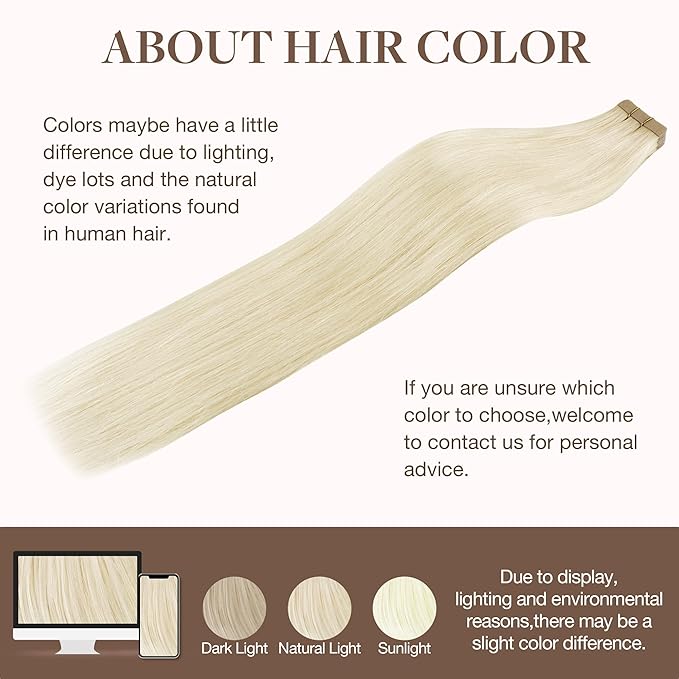 GOO GOO Tape in Hair Extensions Human Hair, 1000 Pure Platinum Blonde, 18inch 50g 20pcs, Skin Weft Seamless Invisible, Silky Straight with Thick Ends, Remy Human Hair