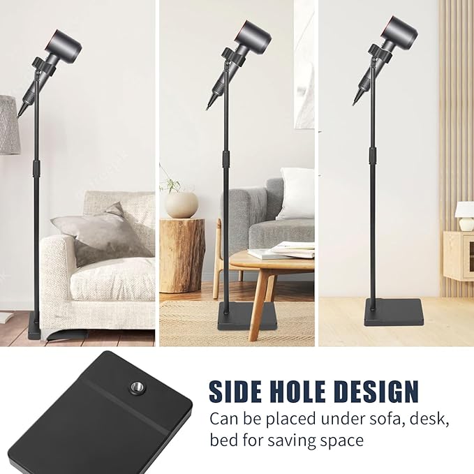Hair Dryer Stand Hands Free - Heavy Duty Blow Dryer Stand Holder with Larger Clamp, 49in- 61in Height Adjustable Blow Dryer Floor Stand Countertop Stand Holder with Heavy Base for Women Pets