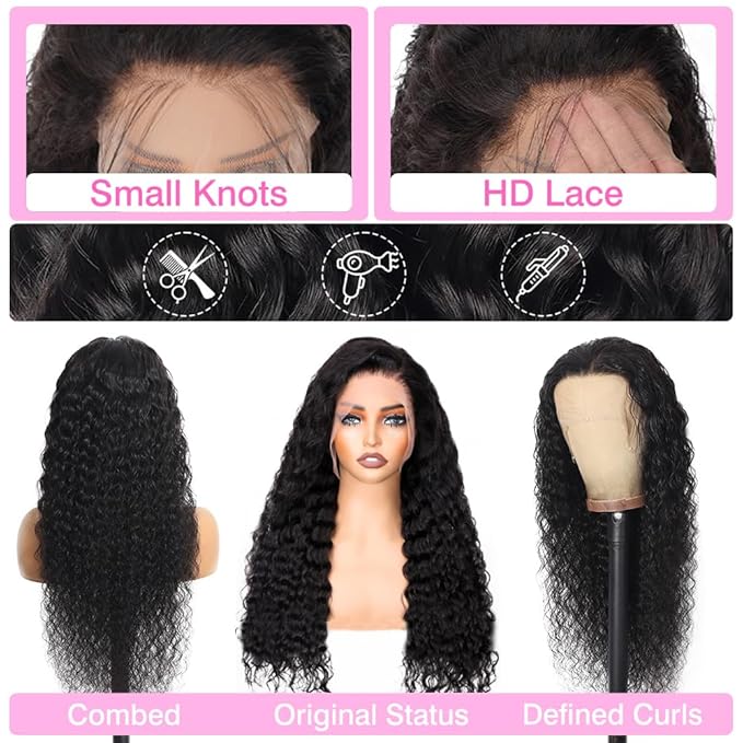 BVLBVL 30 Inch Lace Front Wig Human Hair 180% Density 13x6 Deep Wave Lace Frontal Wigs for Women Curly Wig Pre Plucked, Real Human Hair No Synthetic Blend No Tangle No Shedding Triple Lifespan 3X