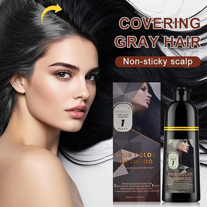 Hair Dye Shampoo, 3 in 1 Gray Hair Coverage, One-Step Wash-In Hair Dye, Shampoos for Color Treated Hair, Semi Permanent Hair Color Shampoo for Women & Men, 13.6 fl. oz, (Black)